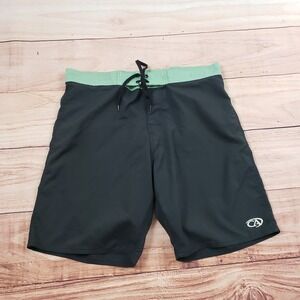 VINTAGE USA Swim Trunks Mens 33 Black Green‎ Surf Surfing California Adult 90s